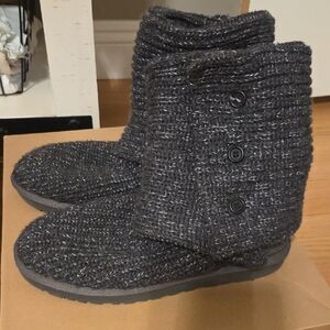 UGG Cardy Charcoal Knit Button Boots With Metallic Silver Threading